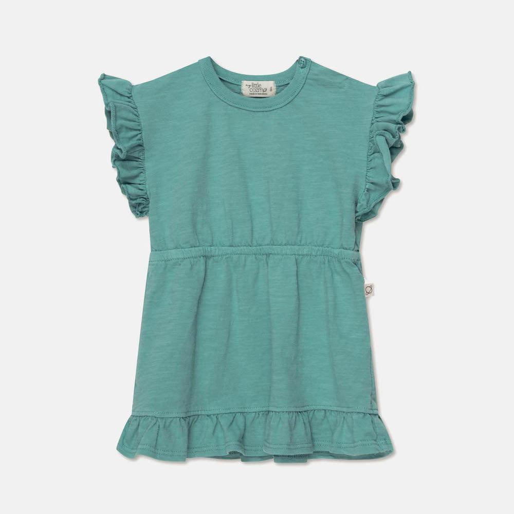 Slub Ruffle Dress - Green - Dresses