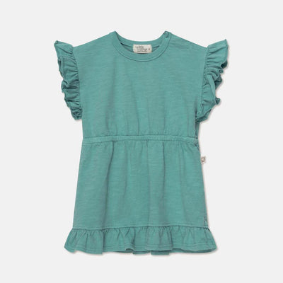 Slub Ruffle Dress - Green - Dresses