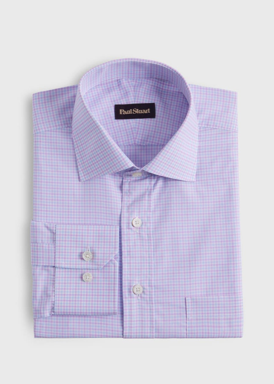 Small Check Cotton Dress Shirt - Pink - 14.5 (33 Sleeve) - Dress Shirt
