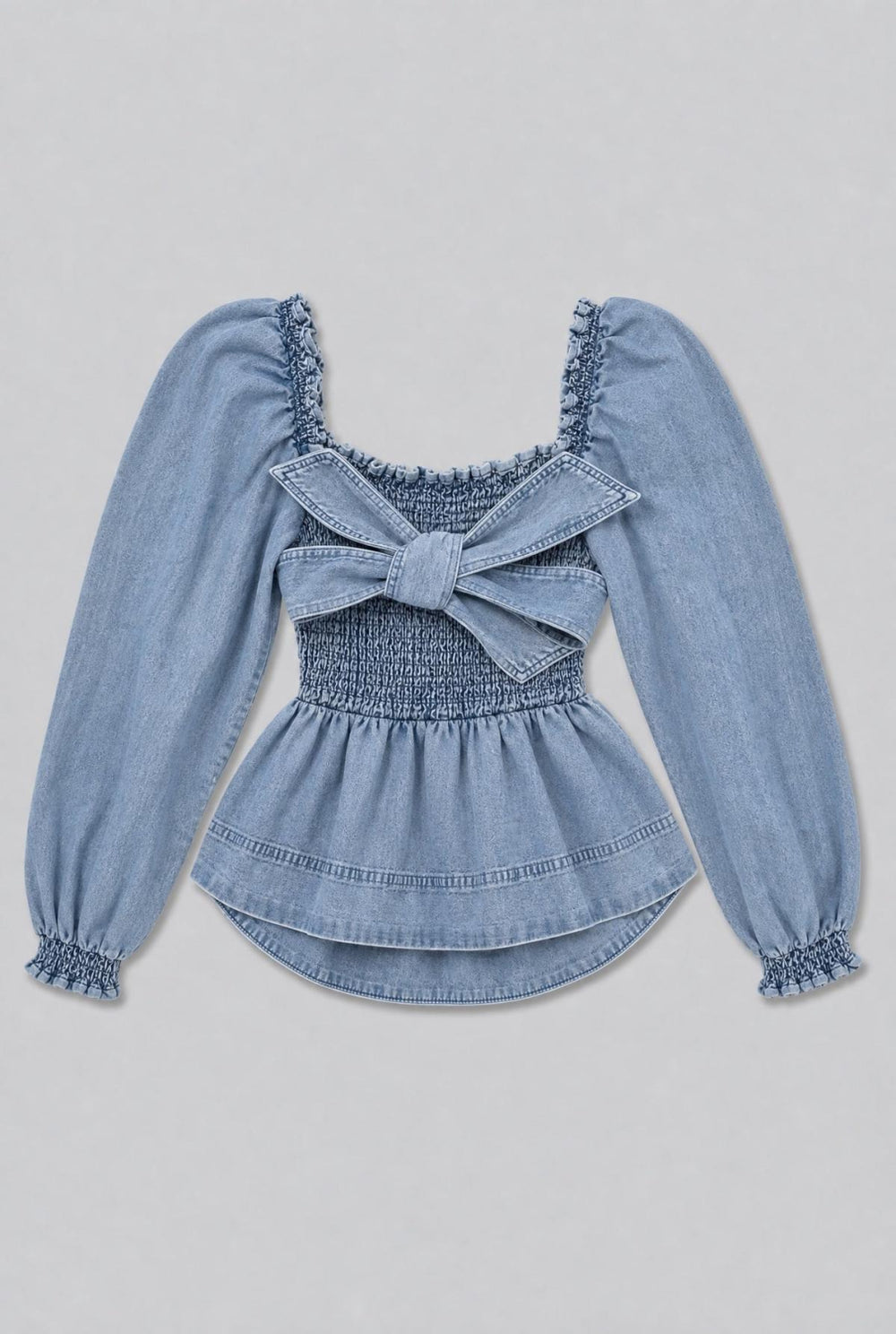 Smocked Puff Sleeve Top - Medium Blue - Shirt