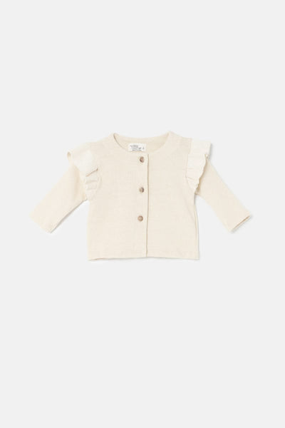 Soft Knit Flounce Baby Jacket - Stone - Cardigan