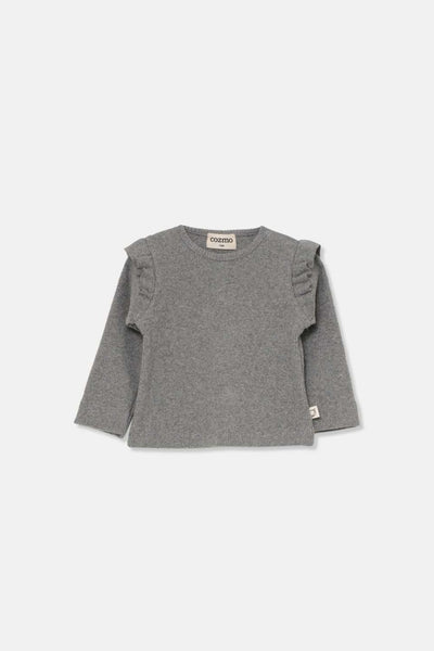 Soft rib ruffled baby sweater - Grey - Sweater