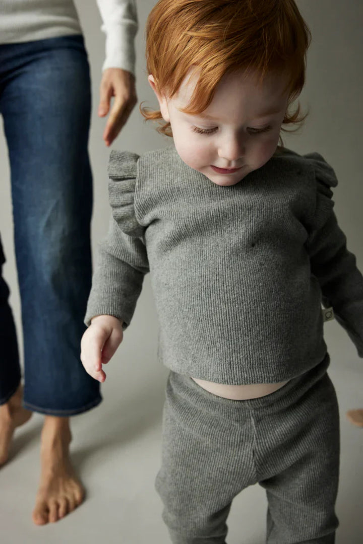 Soft rib ruffled baby sweater - Grey - Sweater