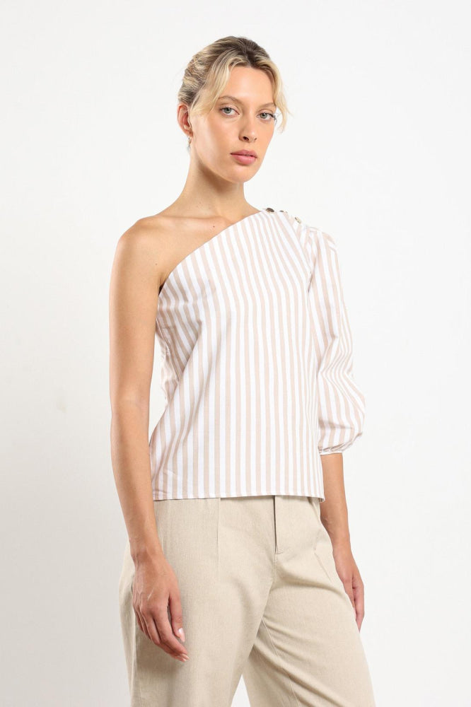 Sola Top - Beige Stripe - Shirt