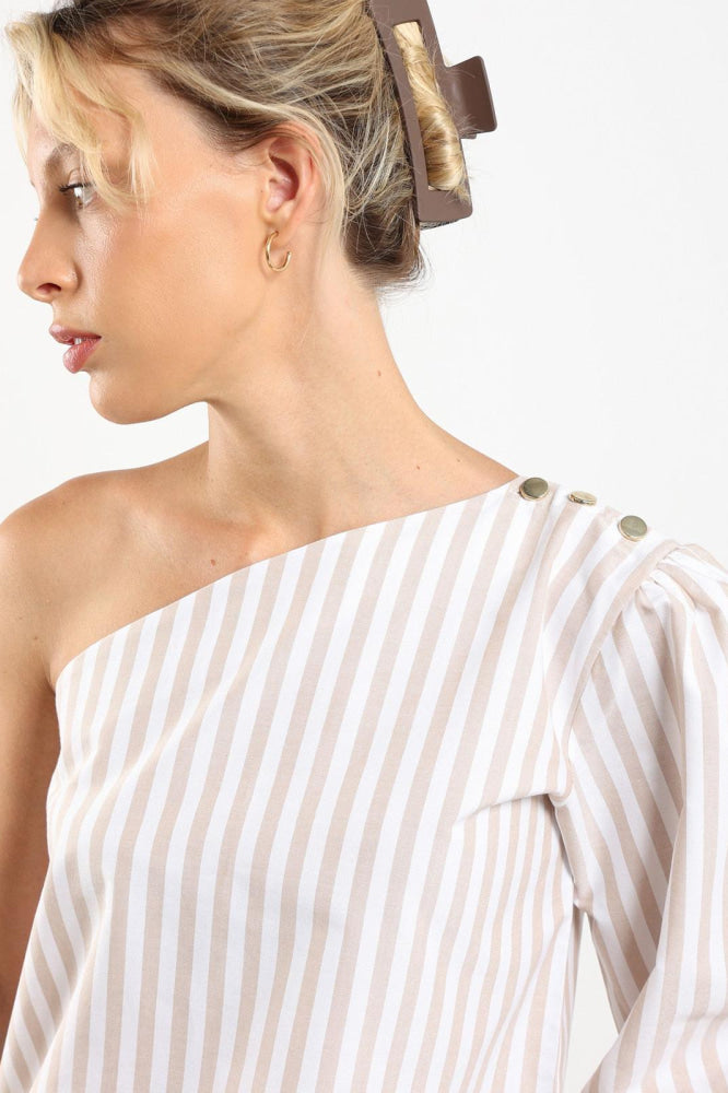 Sola Top - Beige Stripe - Shirt