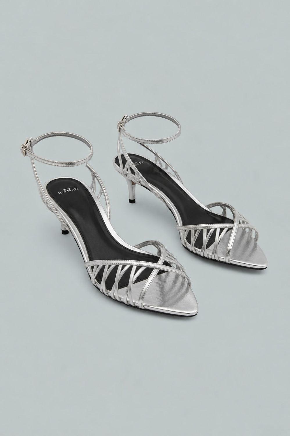 Solene Strappy Leather Sandals - Silver - 11 - Sandals