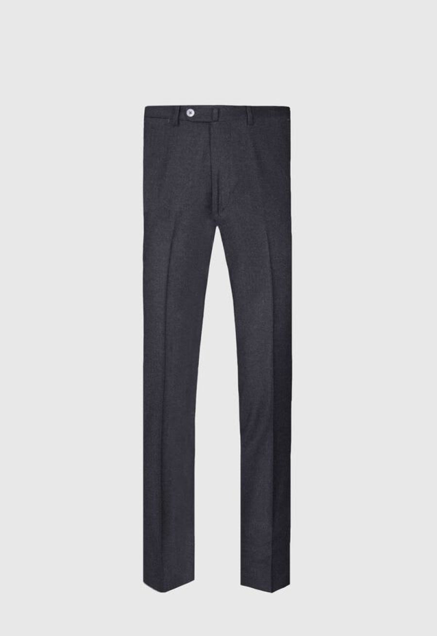 Solid Flannel Manhattan Plain Front Pant - Dark Grey - Trouser