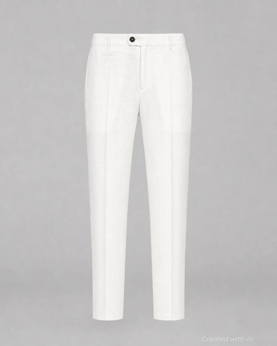 Solid Linen Pant - White - Trouser