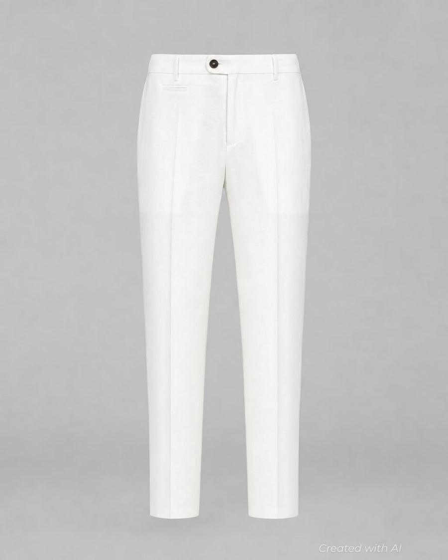 Solid Linen Pant - White - Trouser
