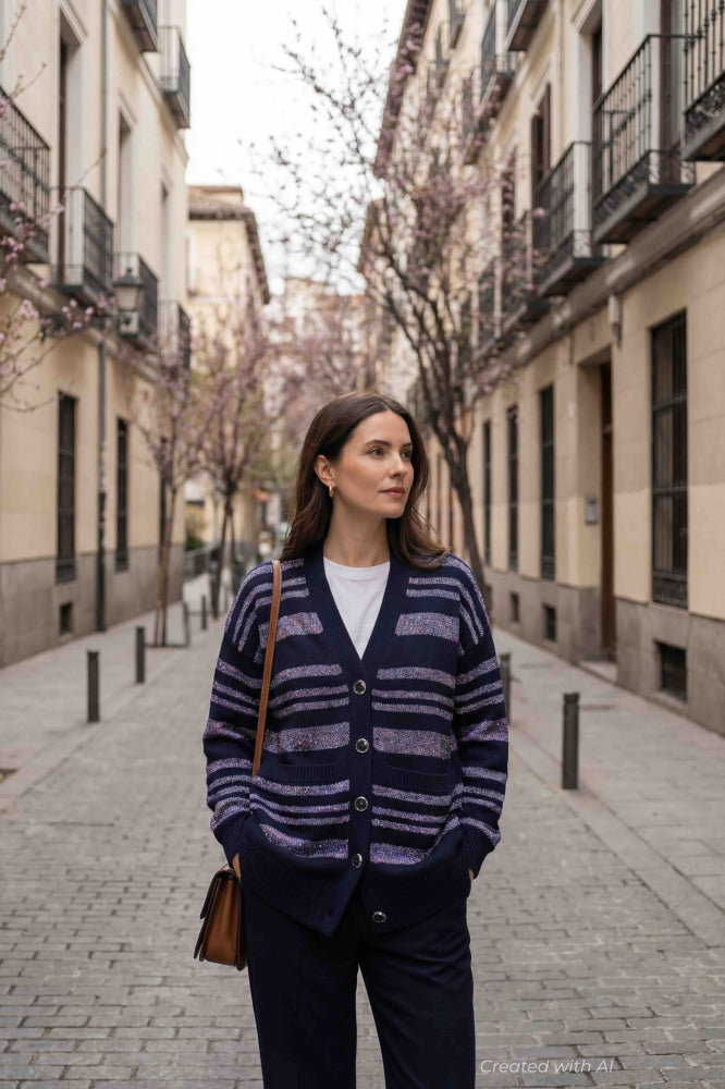 Sparkle Stripe Lizzie Cardigan - Navy - XS/S - Cardigan