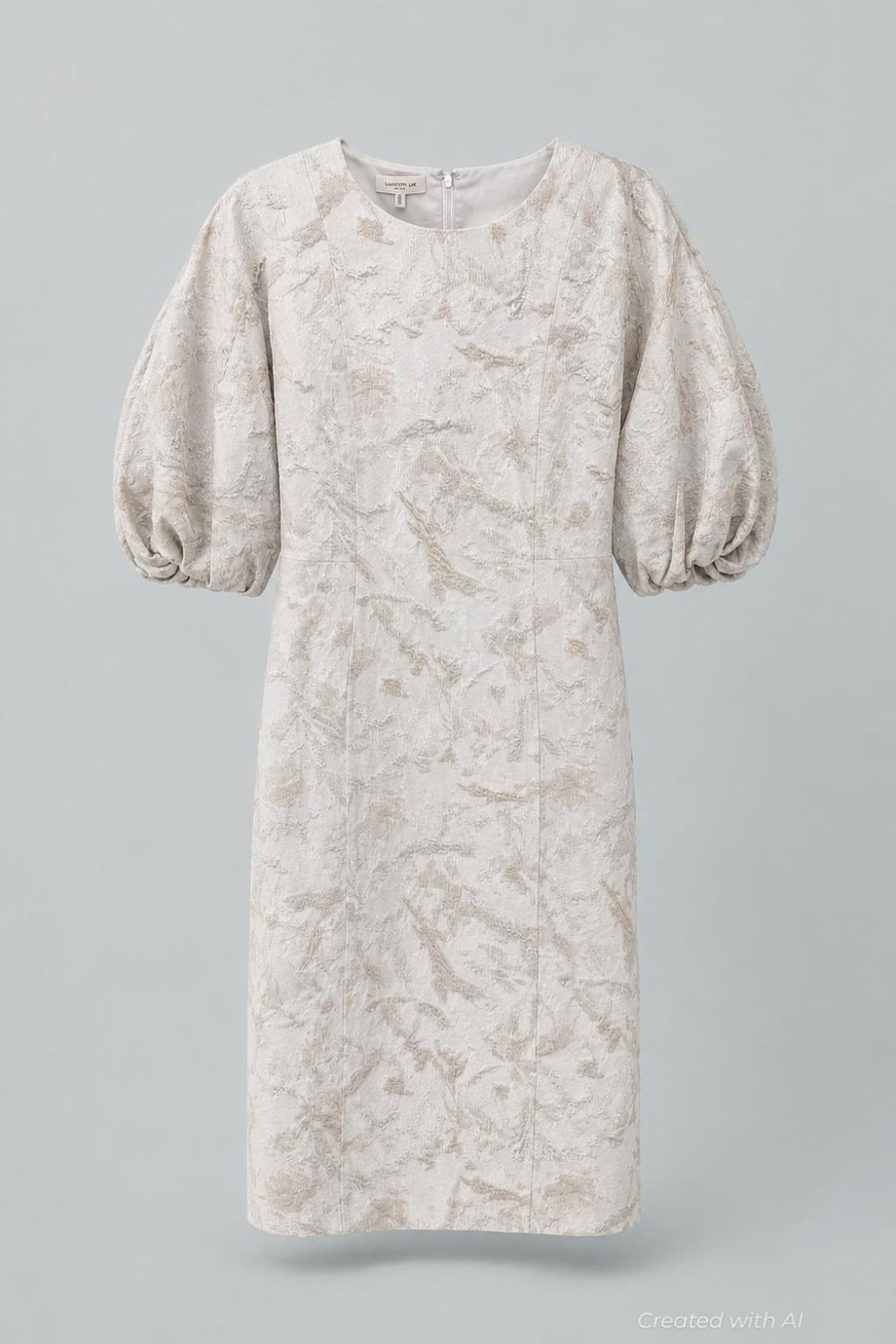 Speckled Glaze Jacquard Balloon Sleeve Dress - Pearl Multi - Dresses