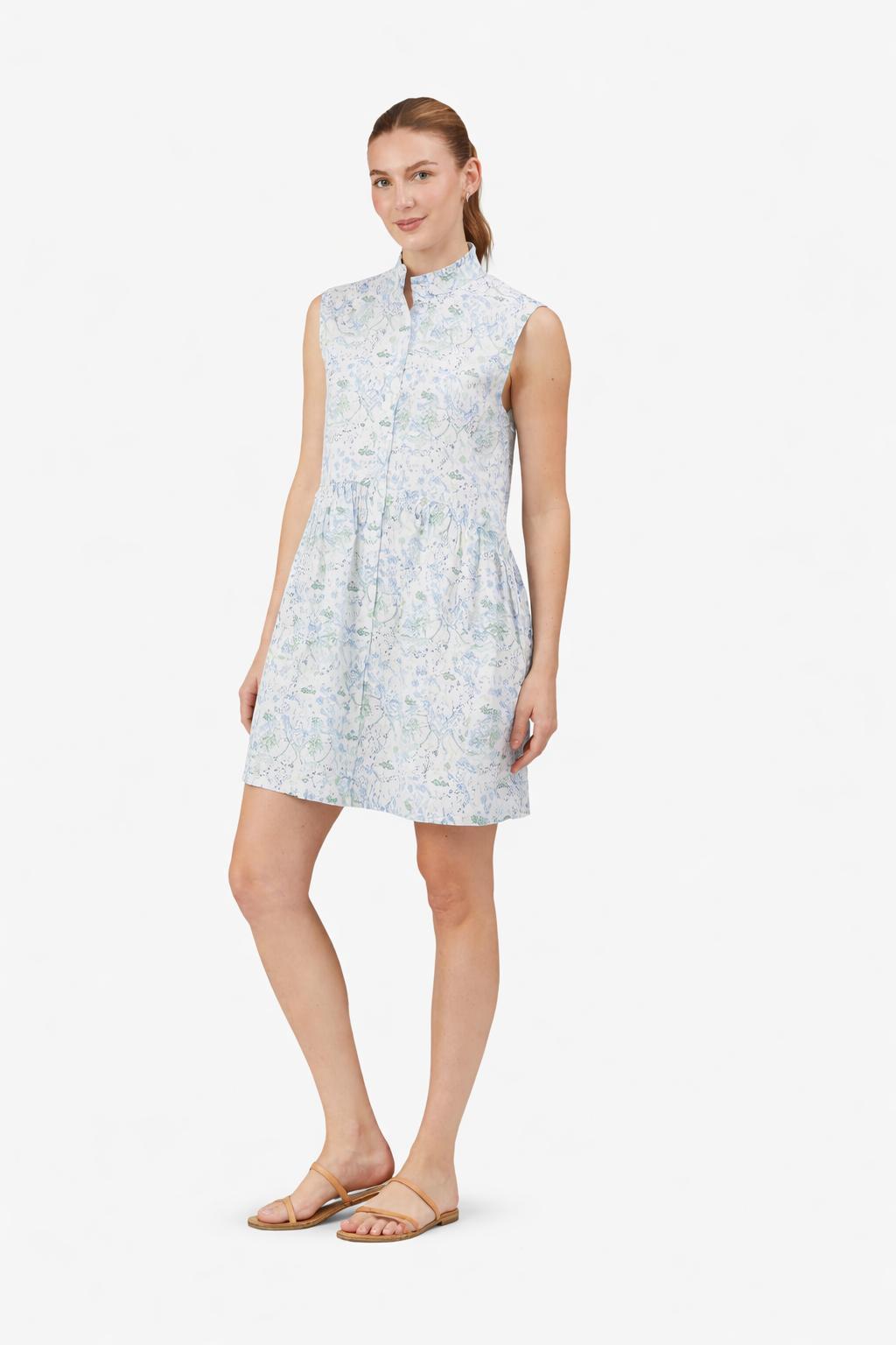 Maddie Dress - Azure Damask