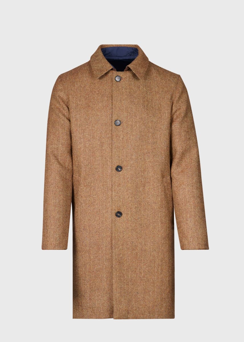 Shetland Wool Herringbone Reversible Coat - Navy/Gold