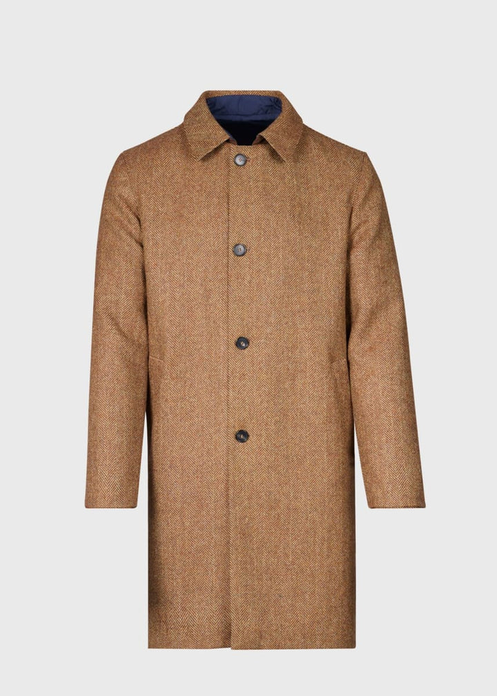 Shetland Wool Herringbone Reversible Coat - Navy/Gold