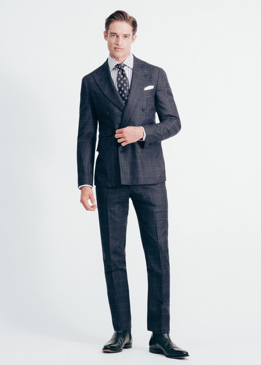 Navy Plaid Double Breasted Suit - Navy