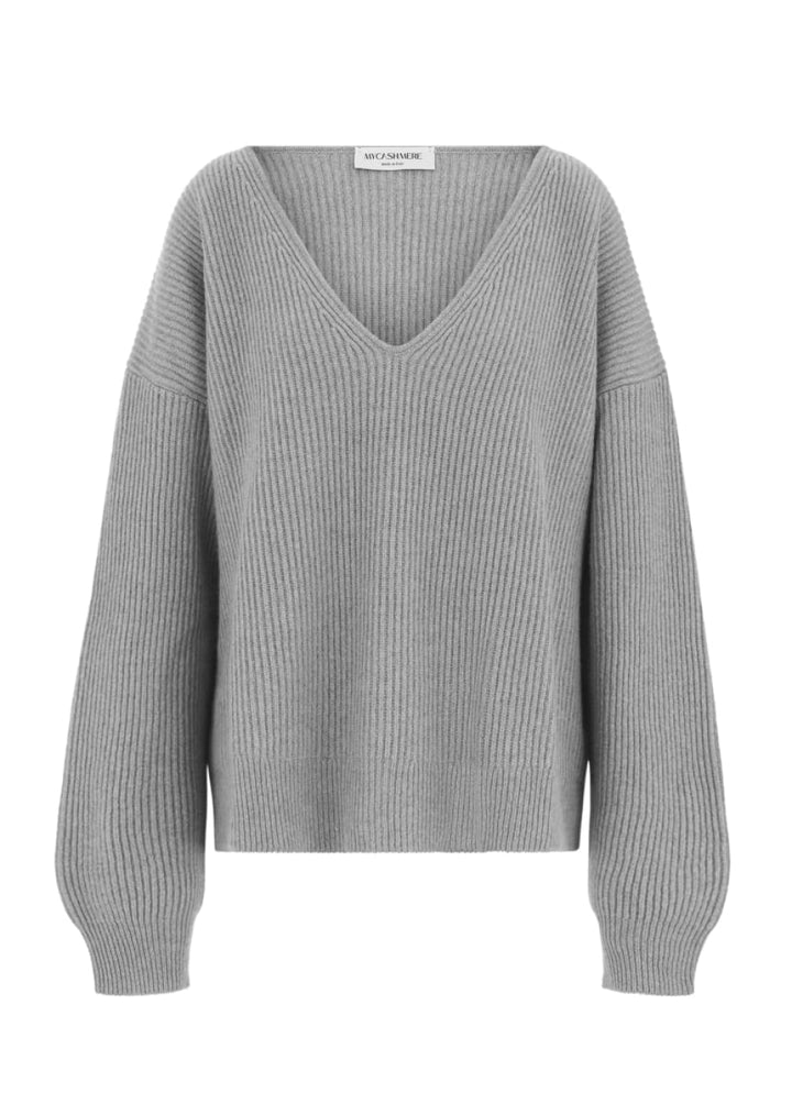 Stella | Cashmere Oversized V- Neck Jumper - Grey - Sweater