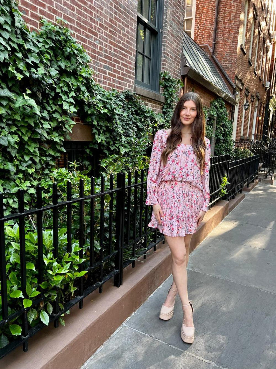 Stephanie Pleated Skirt - Pink Florals - Dresses