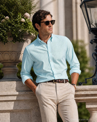 Stripe Oxford Logo Sport Shirt - Mint - Collared Shirt