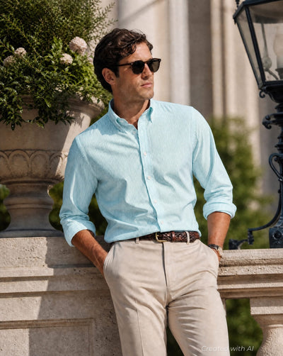 Stripe Oxford Logo Sport Shirt - Mint - Collared Shirt