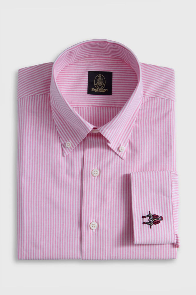 Stripe Oxford Logo Sport Shirt - Pink - Collared Shirt