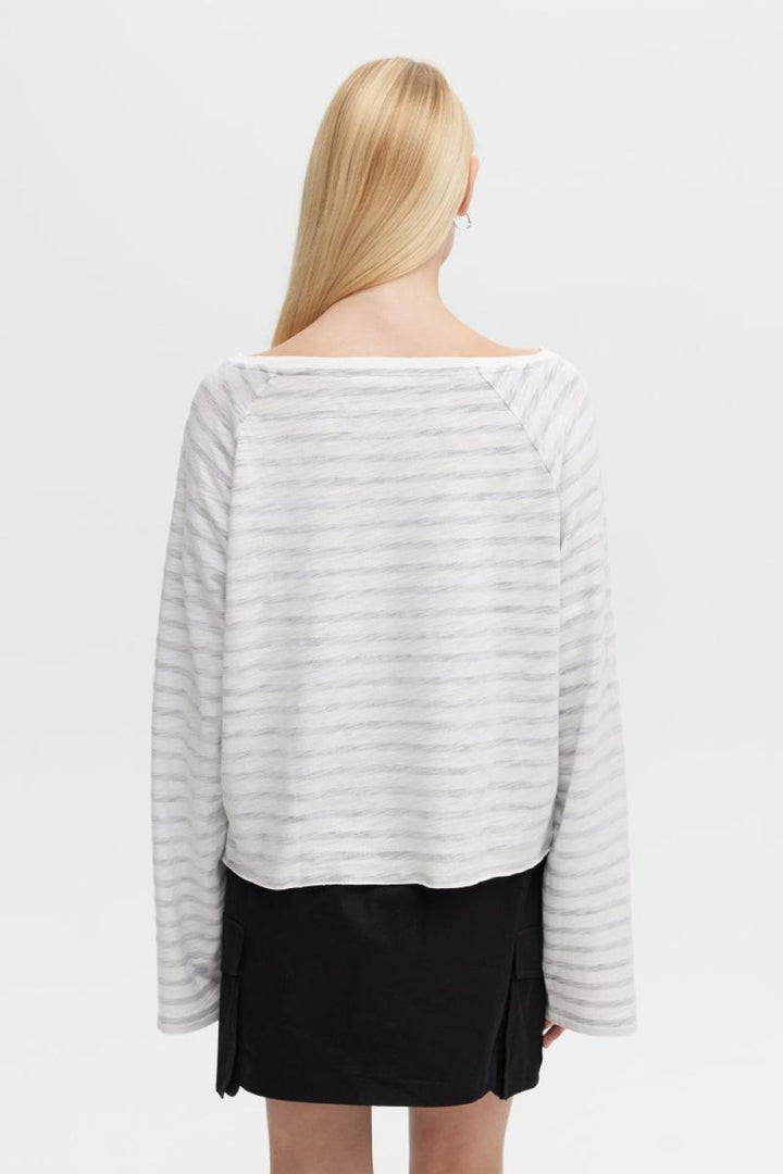 Striped Anita Boatneck Long Sleeve T-Shirt - White - T-shirt
