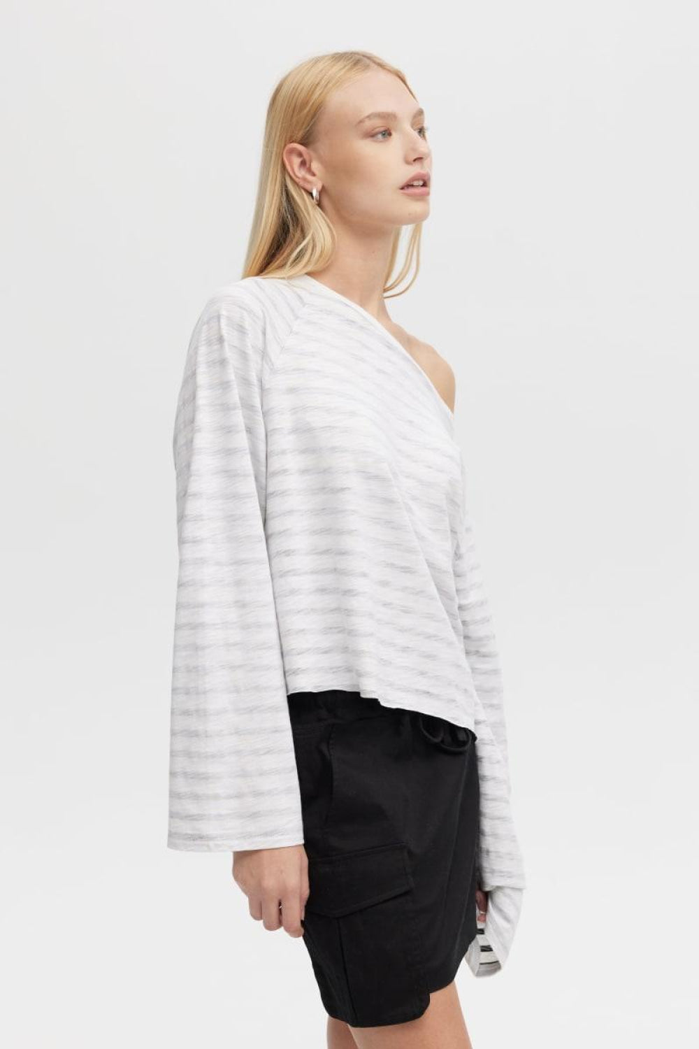 Striped Anita Boatneck Long Sleeve T-Shirt - White - T-shirt