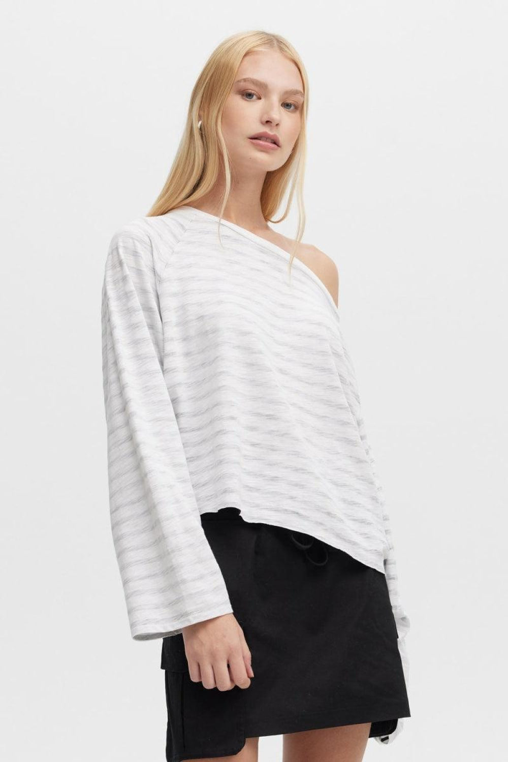 Striped Anita Boatneck Long Sleeve T-Shirt - White - T-shirt