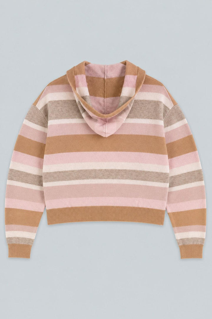 Striped Cashmere Blend Hoodie - Camel Combo - Hoodie