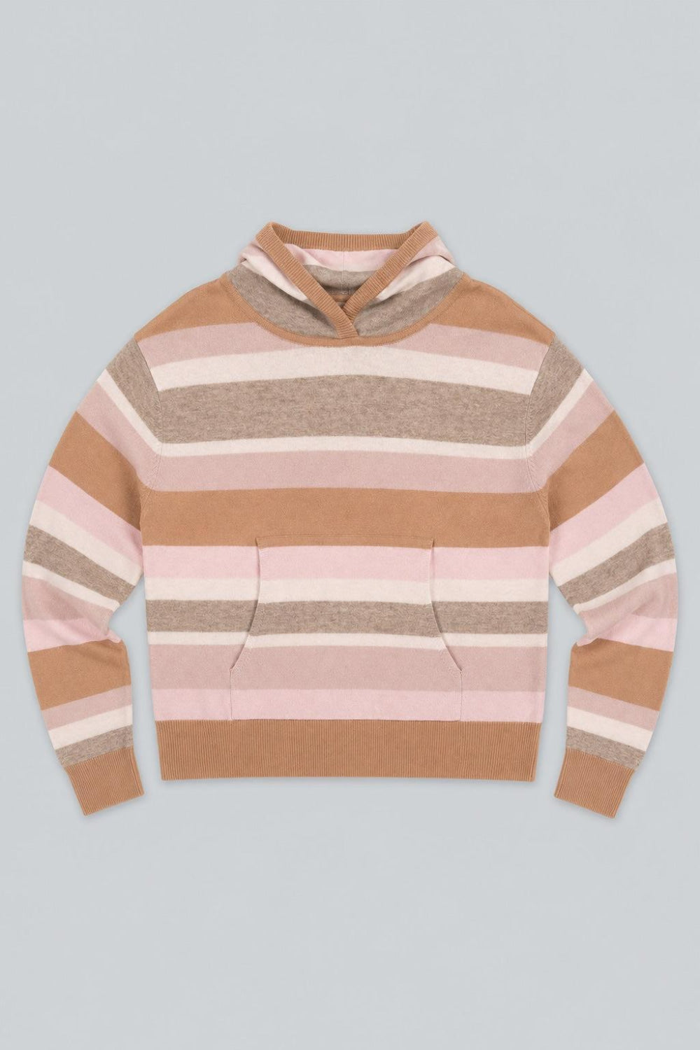 Striped Cashmere Blend Hoodie - Camel Combo - Hoodie