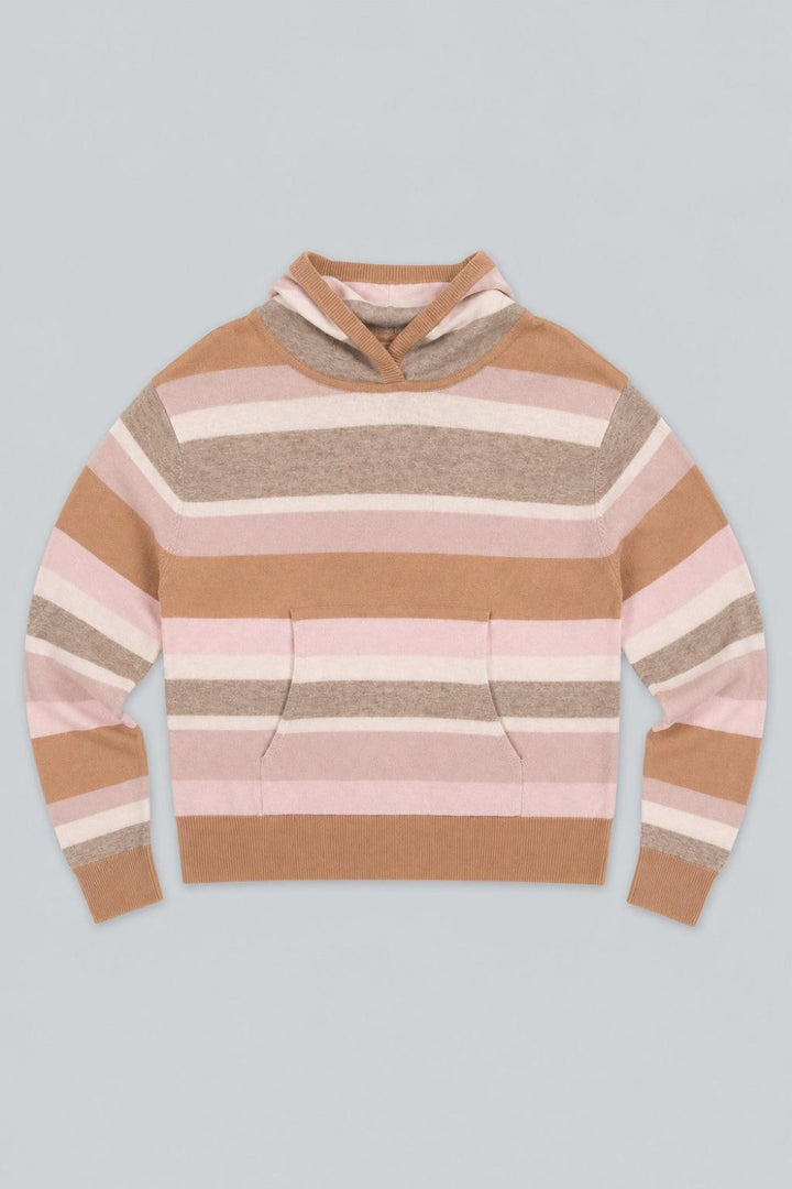 Striped Cashmere Blend Hoodie - Camel Combo - Hoodie