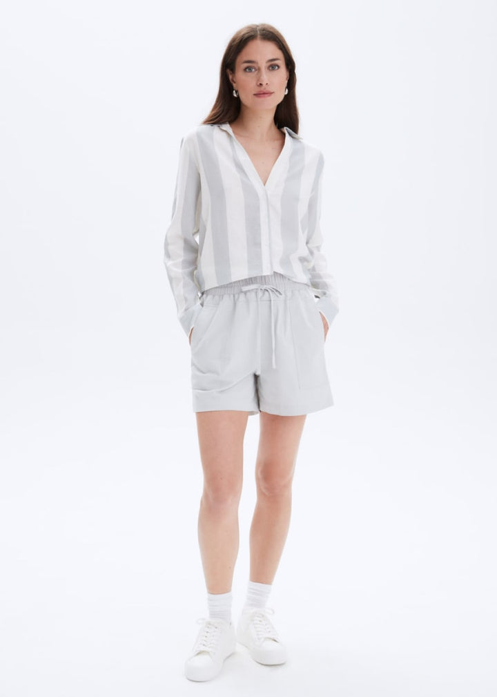 Striped Frida Linen Button Up Shirt - Limestone - Button Down Shirt