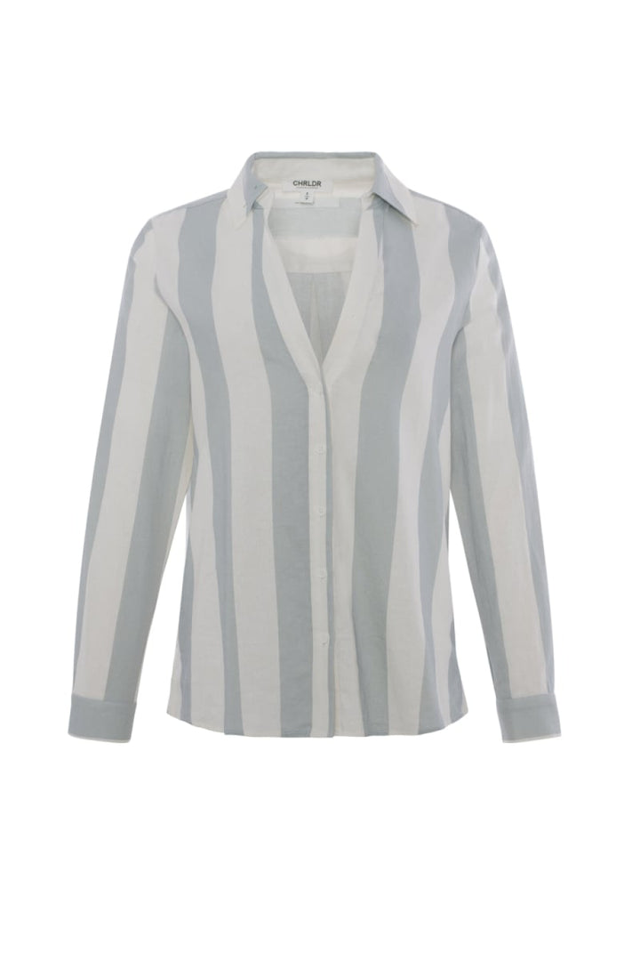 Striped Frida Linen Button Up Shirt - Limestone - Button Down Shirt