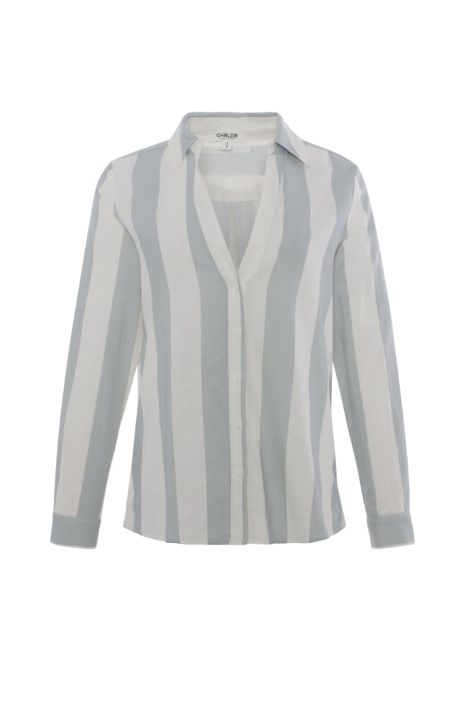 Striped Frida Linen Button Up Shirt - Limestone - Button Down Shirt