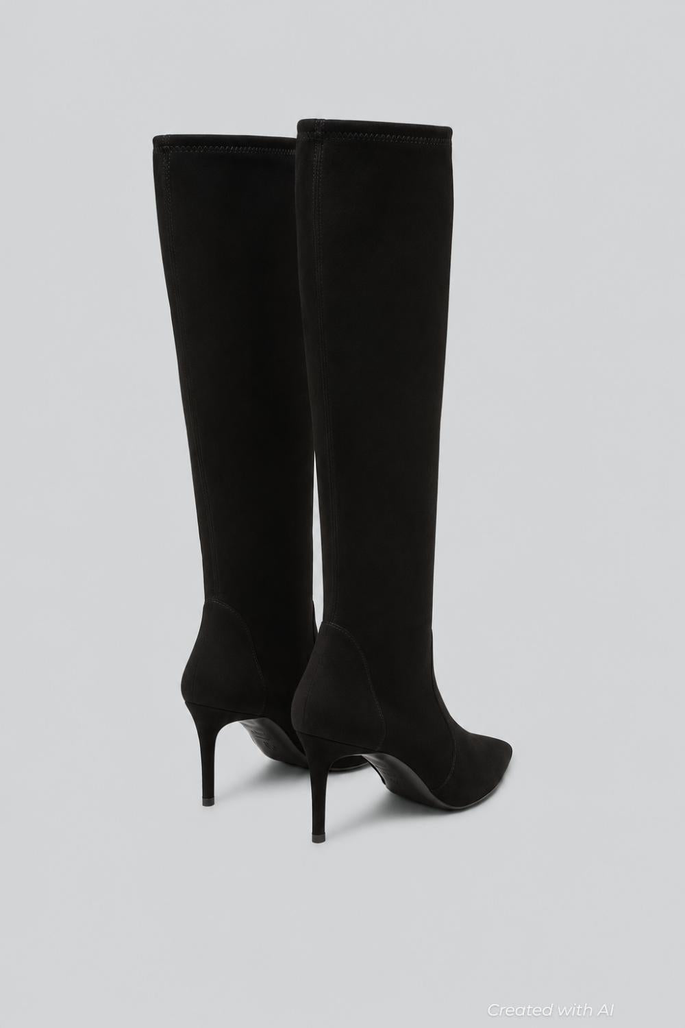 Stuart Power Suede Stiletto Knee Boots - Black - 7B / 37EU - Boots
