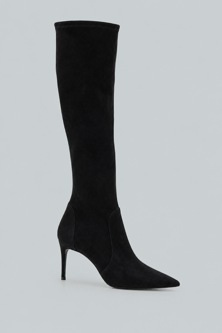 Stuart Power Suede Stiletto Knee Boots - Black - 7B / 37EU - Boots