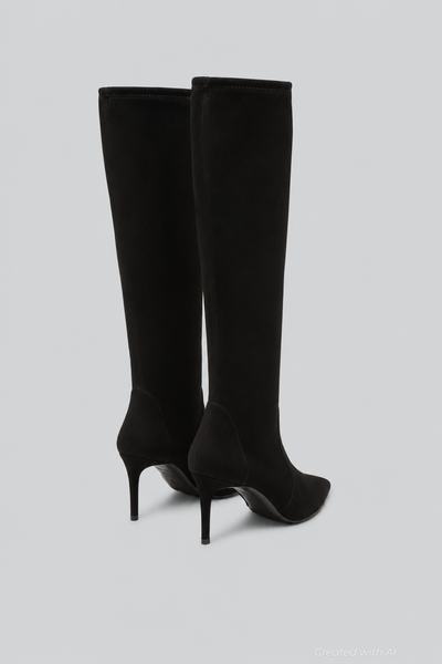 Stuart Power Suede Stiletto Knee Boots - Black - 7B / 37EU - Boots