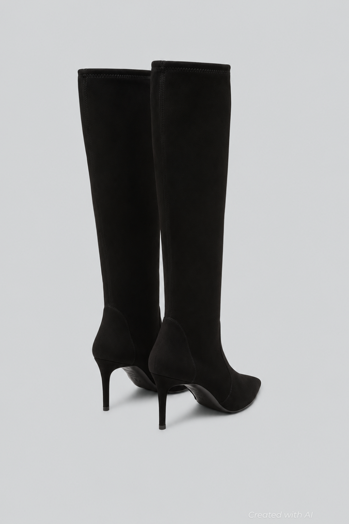 Stuart Power Suede Stiletto Knee Boots - Black - 7B / 37EU - Boots