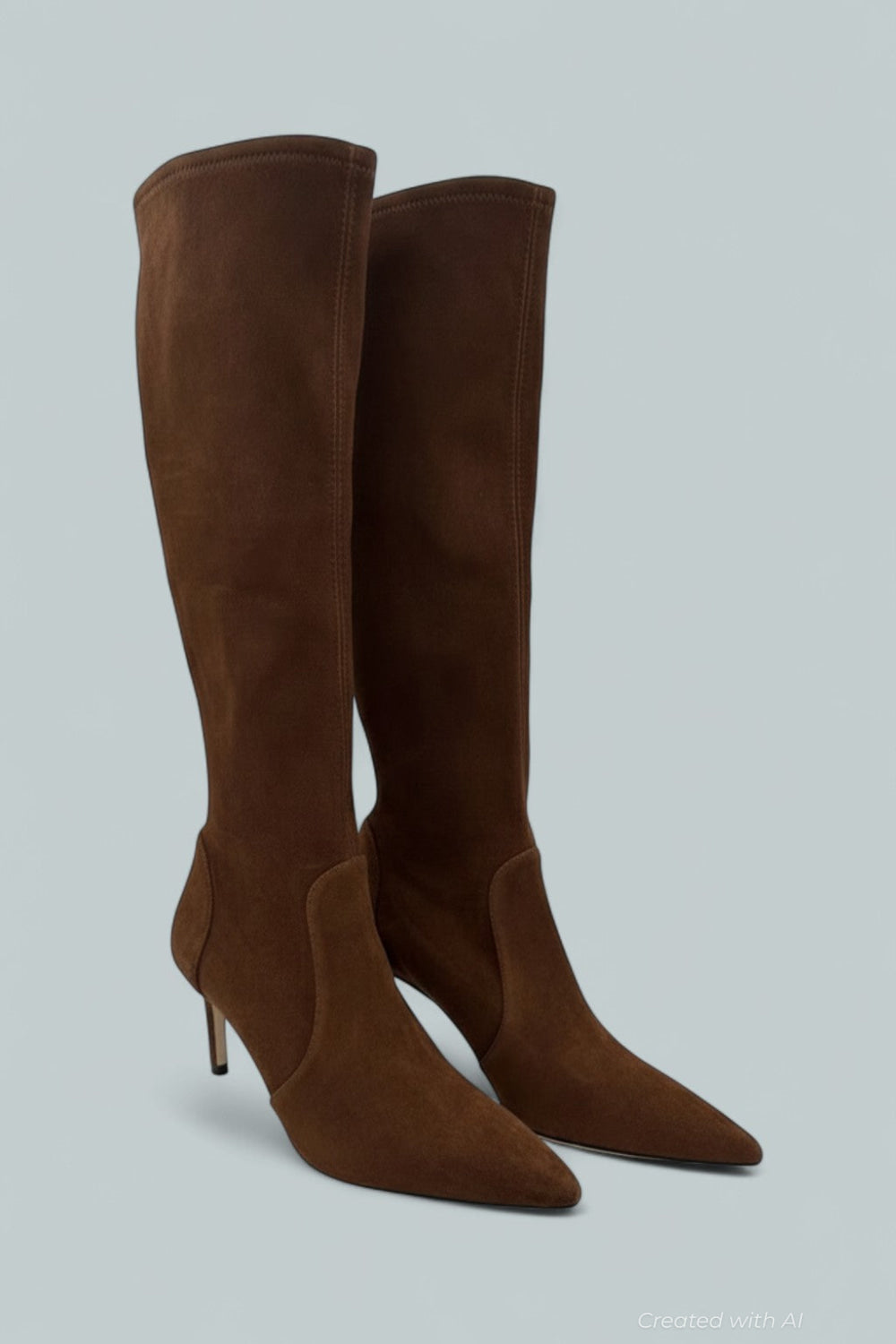Stuart Power Suede Stiletto Knee Boots - Deep Coffee - 7 - Boots