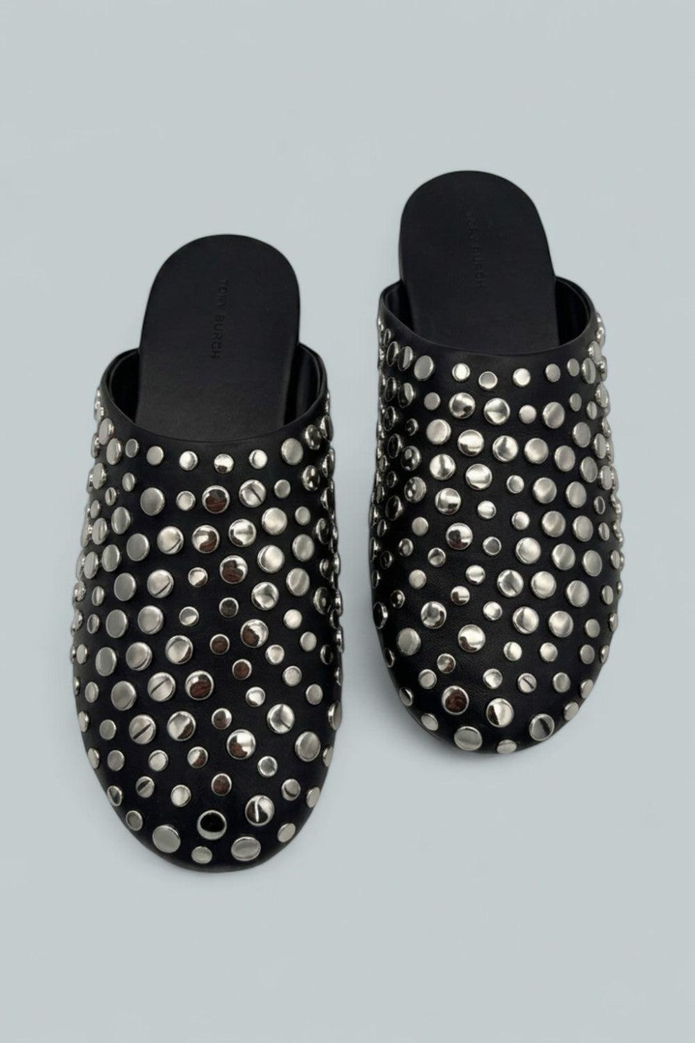 Studded Mule Flats - Perfect Black - 8.5 - Mules