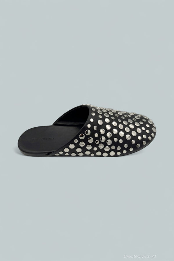 Studded Mule Flats - Perfect Black - 8.5 - Mules