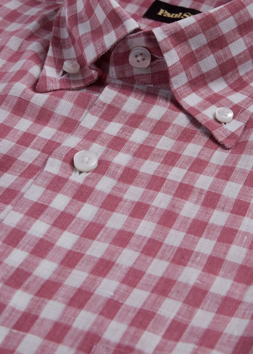 Linen Gingham Sport Shirt - Crimson