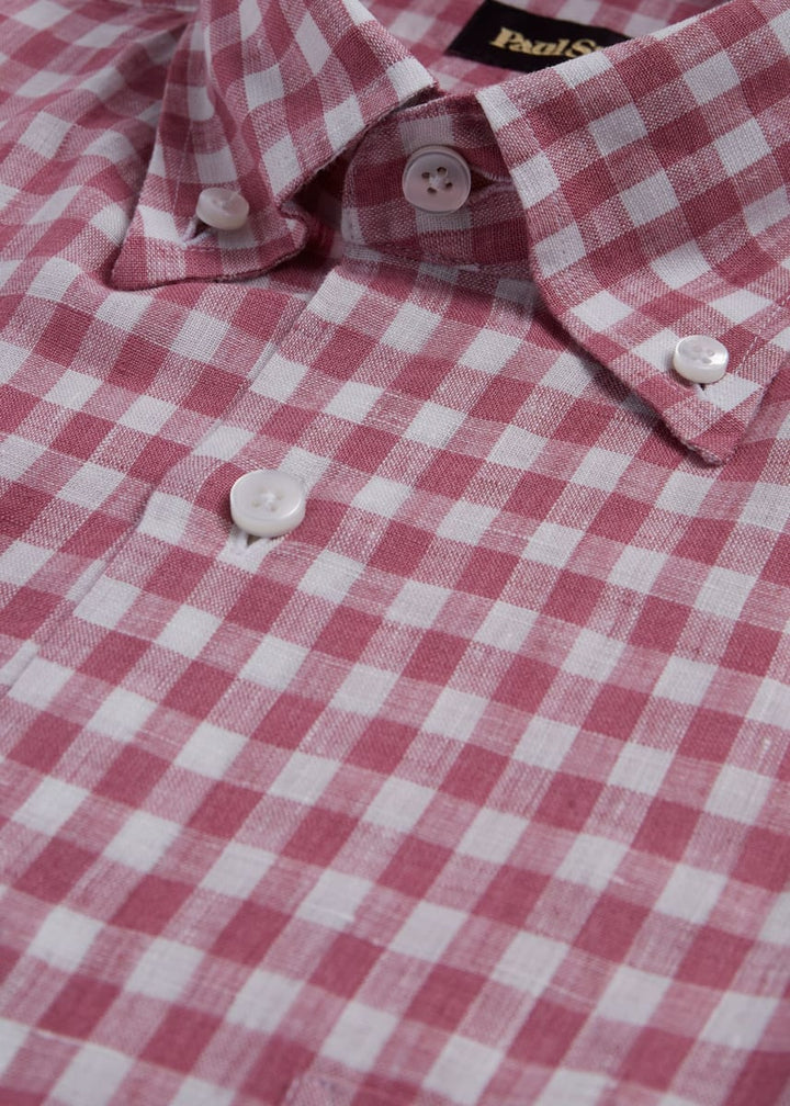 Linen Gingham Sport Shirt - Crimson