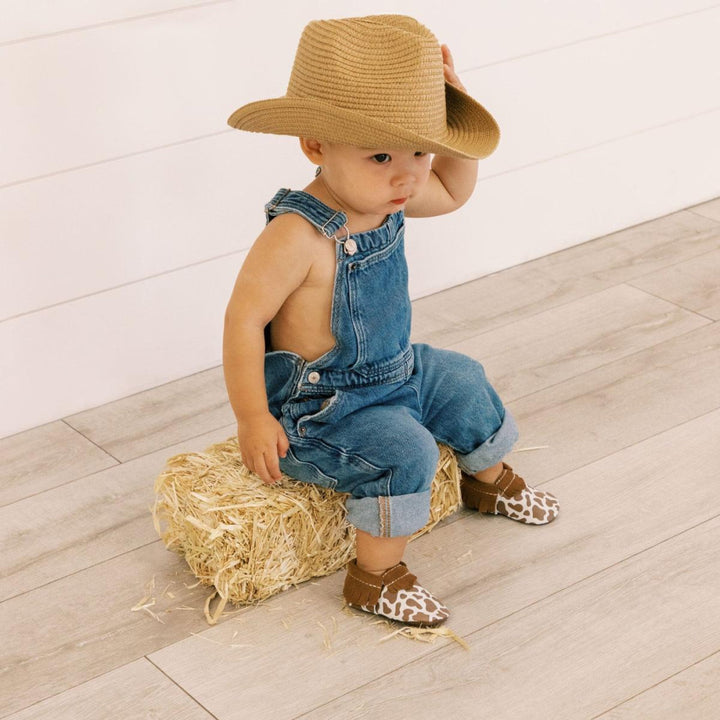 Suede Cow Print Moccasin Baby Shoe - ’Moccasin - Kids Adult’