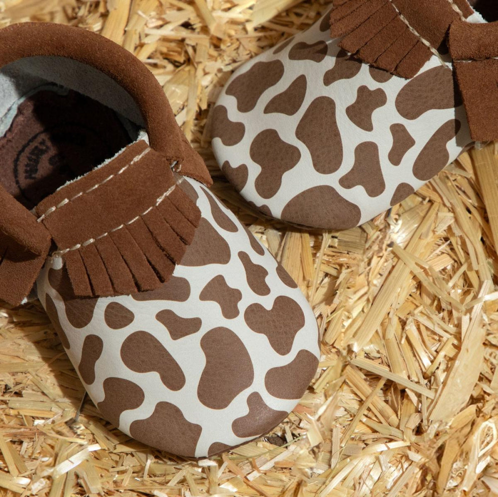 Suede Cow Print Moccasin Baby Shoe - ’Moccasin - Kids Adult’
