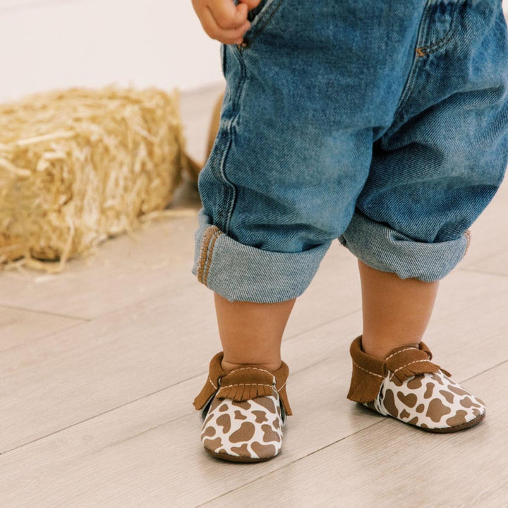 Suede Cow Print Moccasin Baby Shoe - ’Moccasin - Kids Adult’