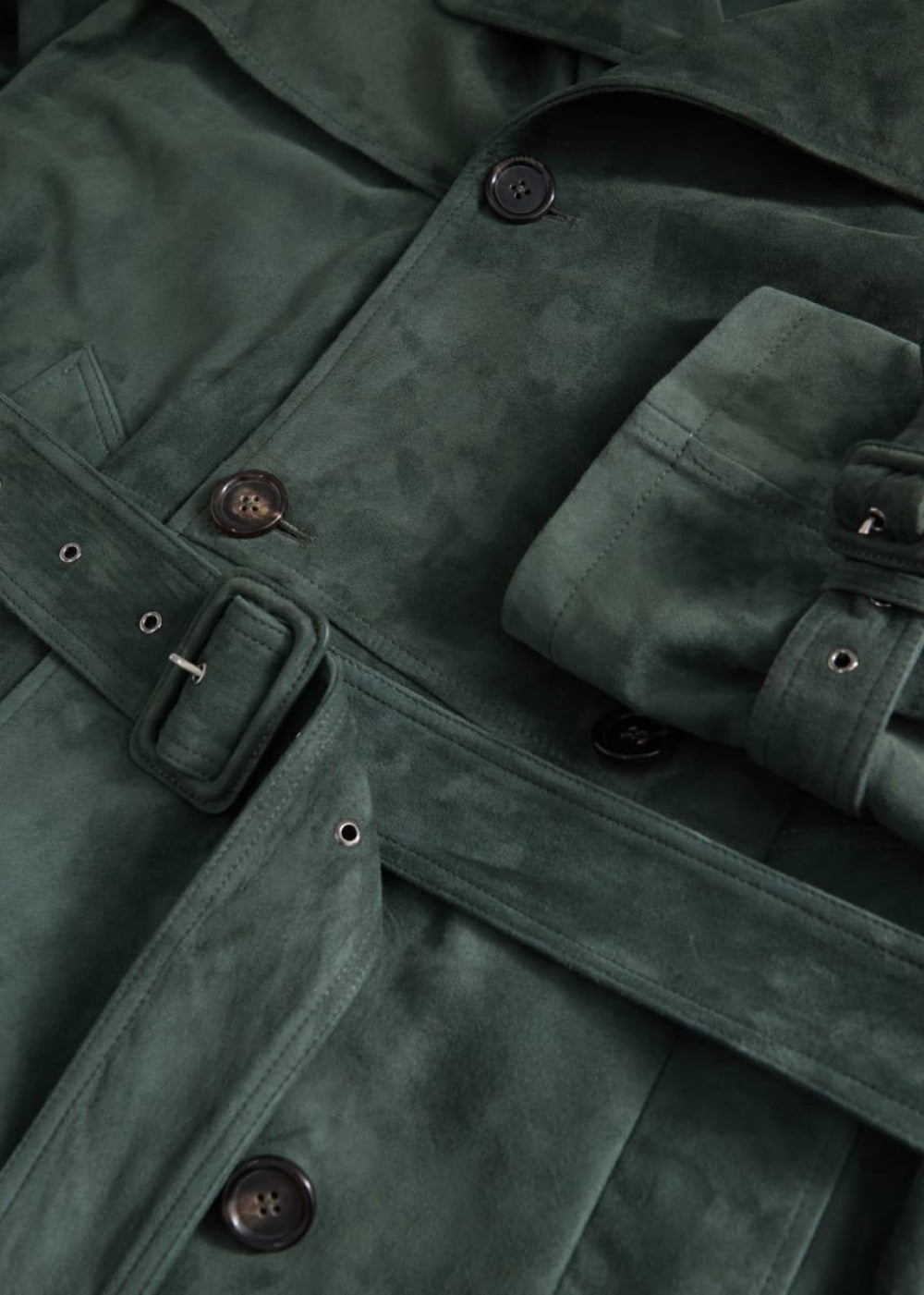 Suede DB Raglan Sleeve Trench Coat - Olive - Coat