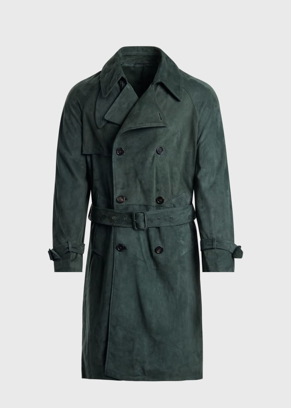Suede DB Raglan Sleeve Trench Coat - Olive - Coat