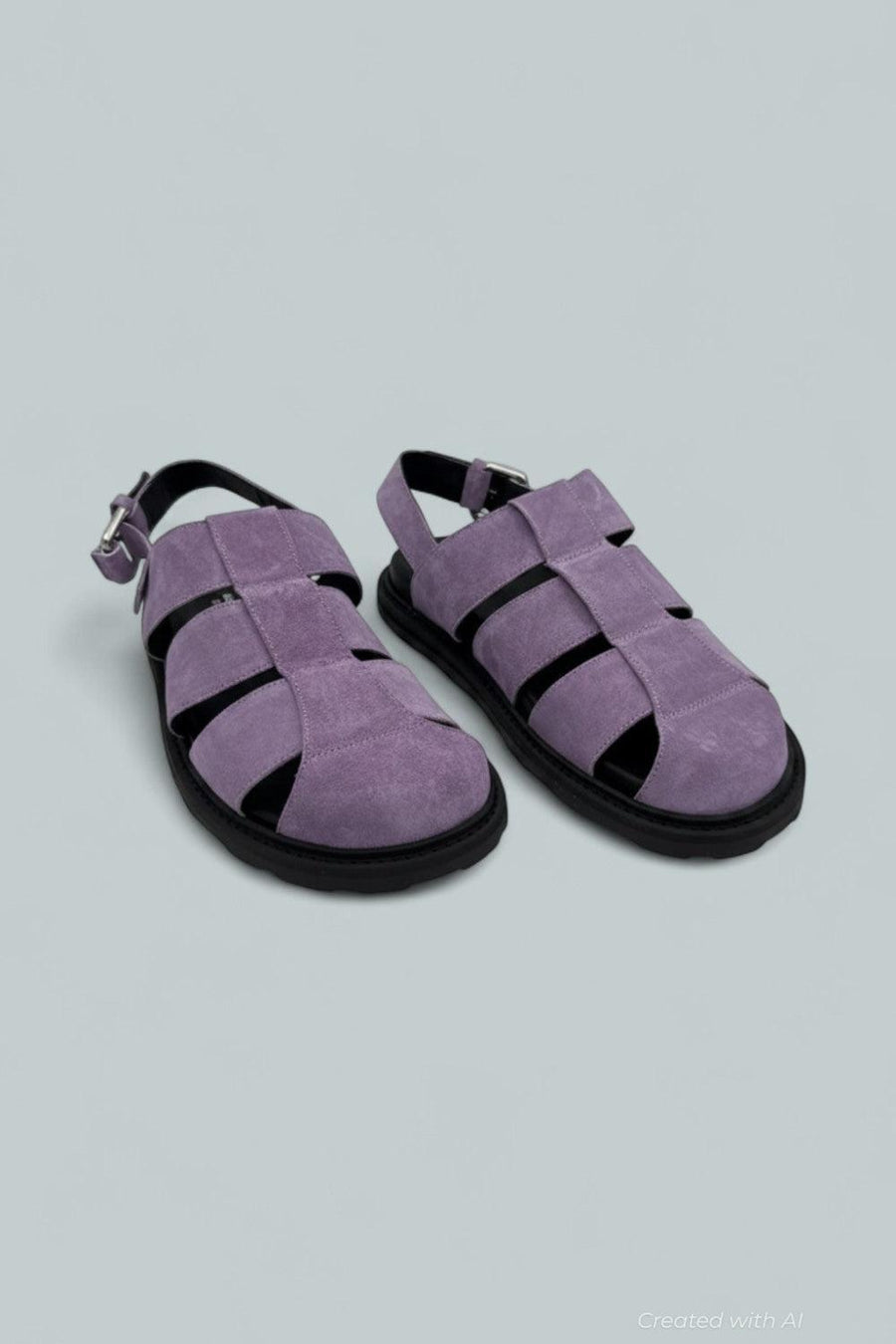 Suede Flat Sandals - Lilac - 38