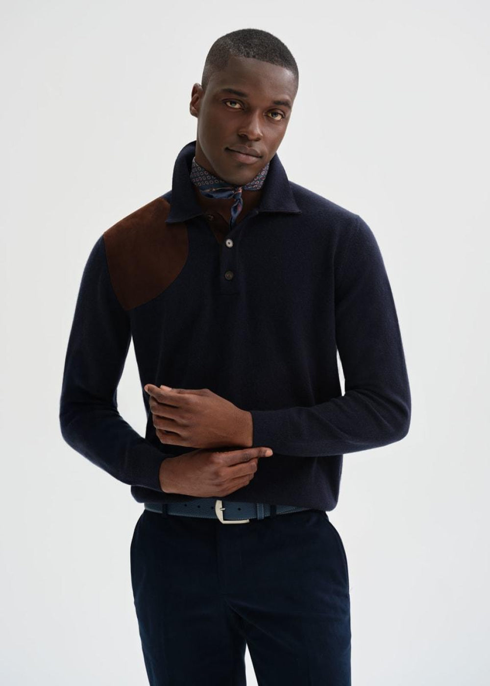 Suede Knit Polo - Navy - Polo