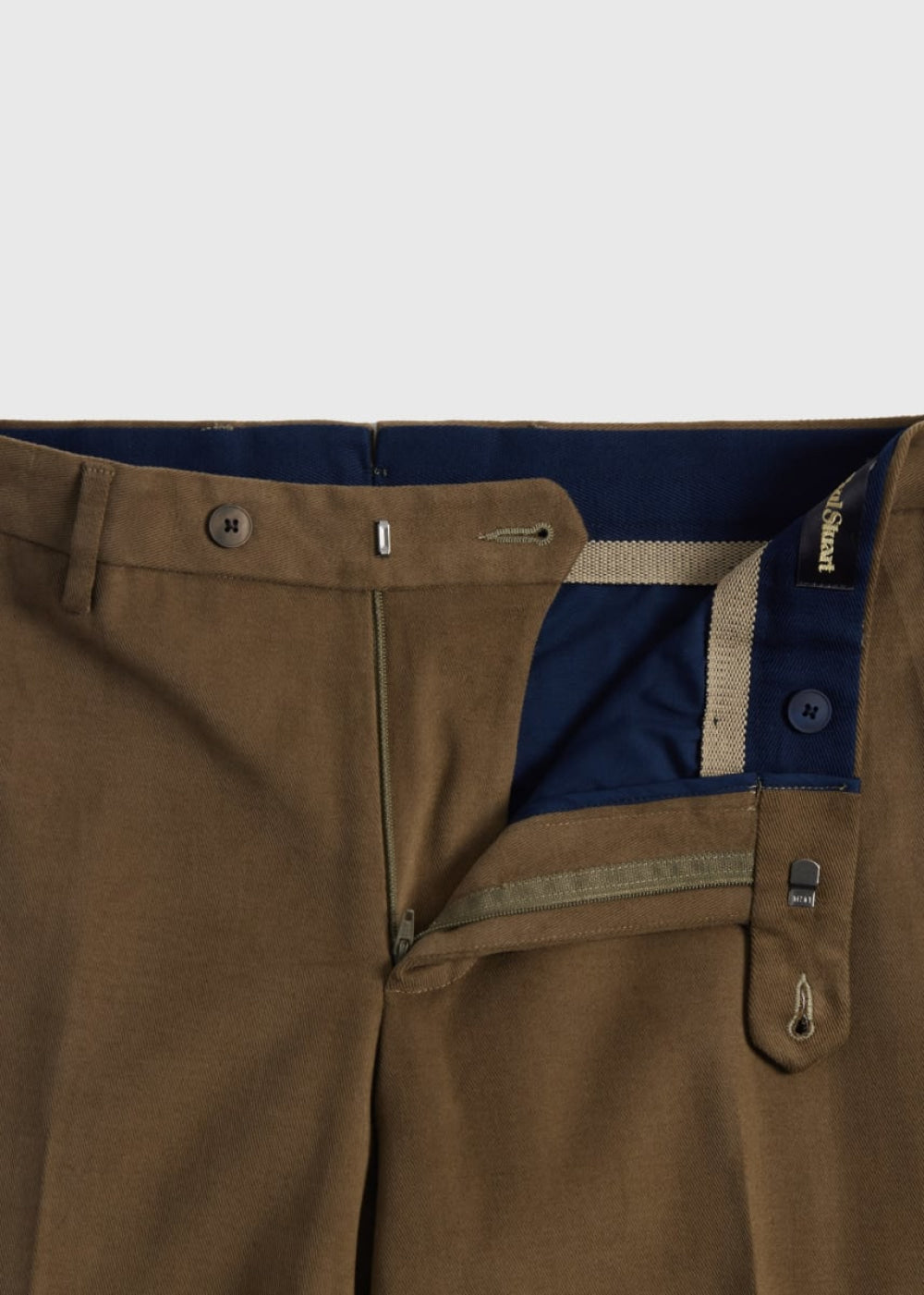 Suede Trimmed Brushed Cotton Trouser - Olive - Trouser